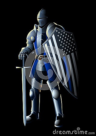 Thin Blue Line Knight Vector Illustration