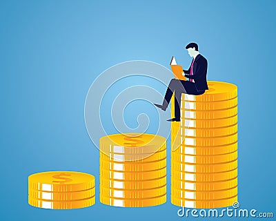 Businessman and Books. Knowledge Business Education Concept Vector Illustration