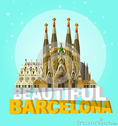 Vector illustration of La Sagrada Familia - the impressive cathedral designed by Gaudi on a white background. Vector Illustration