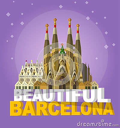 Vector illustration of La Sagrada Familia - the impressive cathedral designed by Gaudi on a white background. Vector Illustration