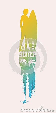 Vector illustration of lady posing with surfboard Vector Illustration