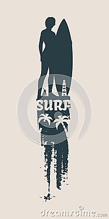 Vector illustration of lady posing with surfboard Vector Illustration