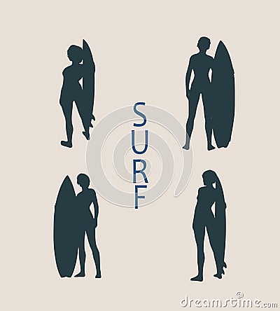 Vector illustration of lady posing with surfboard Vector Illustration