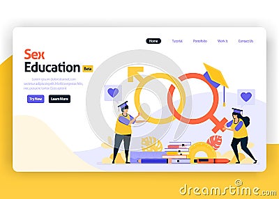 Vector illustration landing page for sex education for student and school. Reproduction and sexuality for teenagers. Safe relation Vector Illustration