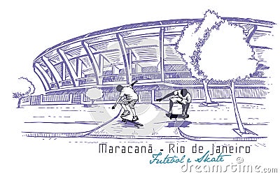 Skateboarding at Maracanã. Vector Illustration