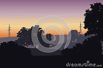 Vector illustration of a landscape with trees and columns of a p Vector Illustration