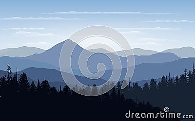 Vector illustration, Landscape view with sunset, sunrise, the sky, clouds, mountain peaks, and forest. for the website background Vector Illustration