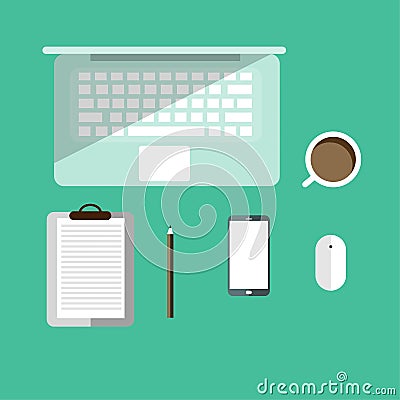 Laptop on table Vector Illustration