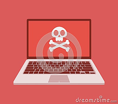 Vector illustration of Laptop system error warning. Virus attention. Hacker attack and web security vector concept, phishing scam Vector Illustration