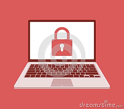 Vector illustration of Laptop system error warning. Virus attention. Hacker attack and web security vector concept, phishing scam Vector Illustration