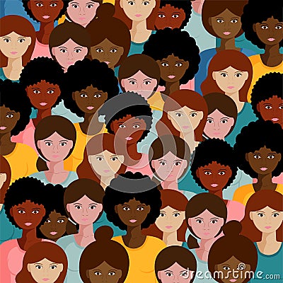 Vector illustration with a large group of girls and women. flat illustration of crowd female community Vector Illustration