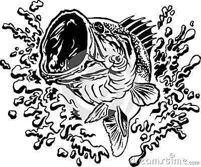 Large Mouth Bass Jumping with Splash Vector Illustration Vector Illustration