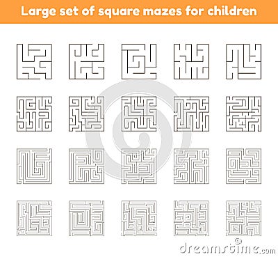 Illustration of a large set of square mazes for kids Vector Illustration