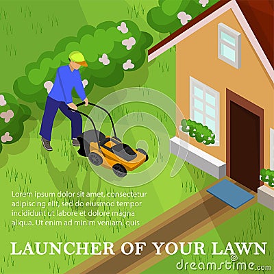 Vector Illustration Launcher of Your Lawn, Cartoon Vector Illustration