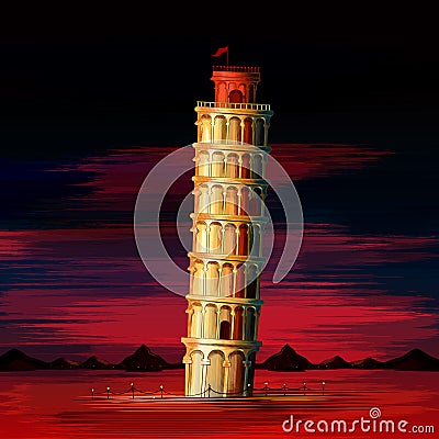 Leaning Tower of Pisa world famous historical monument of Italy Vector Illustration