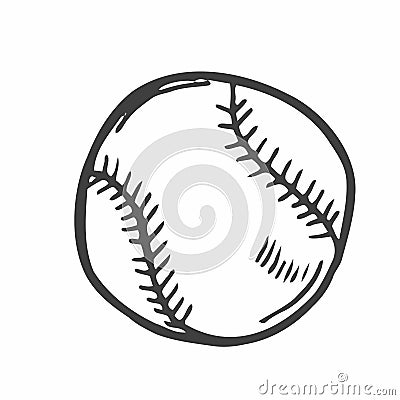 Vector illustration. Leather baseball ball. Cartoon sticker in comics style with contour. Decoration for greeting cards, posters, Vector Illustration