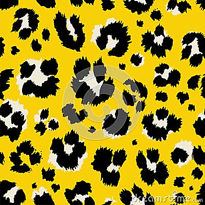 Vector illustration leopard print seamless pattern. Yellow hand drawn background. Vector Illustration