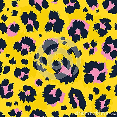 Vector illustration leopard print seamless pattern. Yellow hand drawn background. Vector Illustration