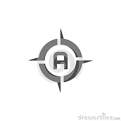 vector illustration letter a with compass logo icon black color Vector Illustration
