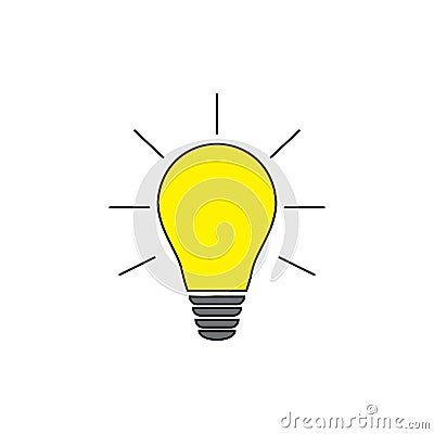 Vector illustration. Light bulb with rays shine. Energy and idea symbol. Vector Illustration