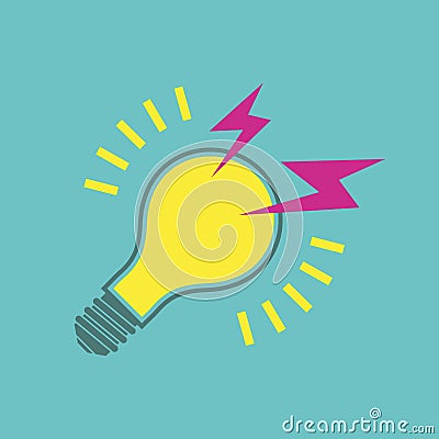 Vector illustration. Light bulbs with shining rays. There is lightning. Energy symbols and ideas. Decoration for greeting cards, Cartoon Illustration