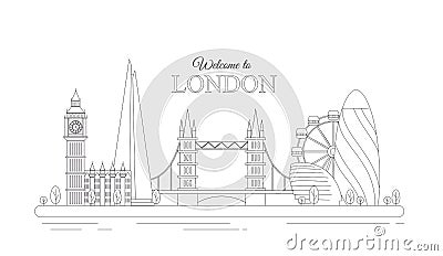 Vector illustration of line design London concept. Modern London city with most famous buildings. Flat line graphic on Vector Illustration