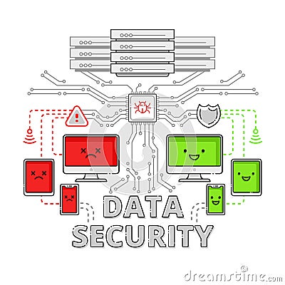 Data security, internet protection and antivirus software Cartoon Illustration