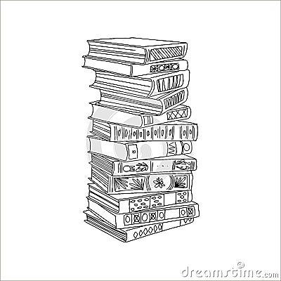 linear drawing doodle stack of books Vector Illustration