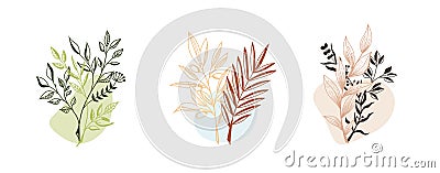 Vector illustration, linear twigs with colored delicate abstract elements, isolated on a white background Vector Illustration