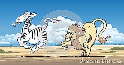 Lion hunting a zebra Vector Illustration