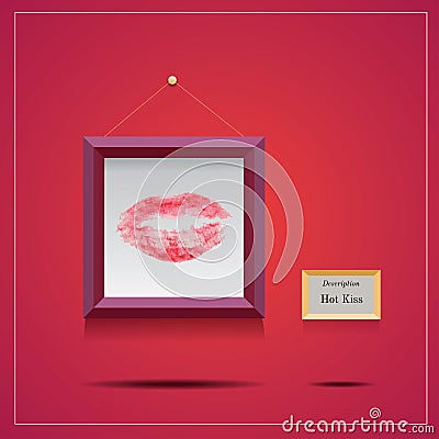 Vector illustration of lipstic kiss in square frame Vector Illustration