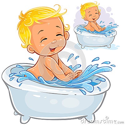 Vector illustration of a little baby splashing in the bath Vector Illustration