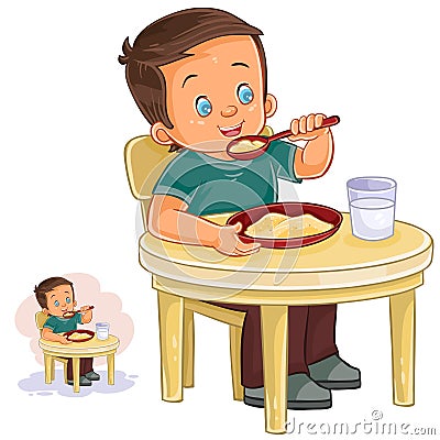 Vector illustration of a little boy eating breakfast Vector Illustration
