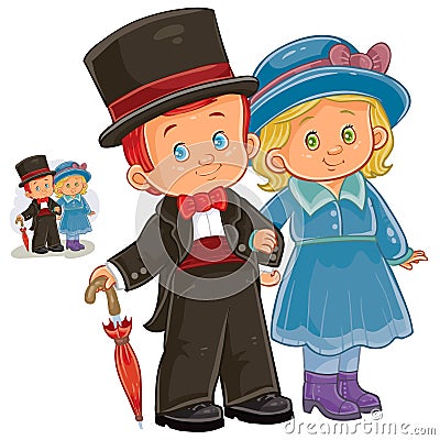 Vector illustration of a little boy and girl dressed in period costumes. Vector Illustration