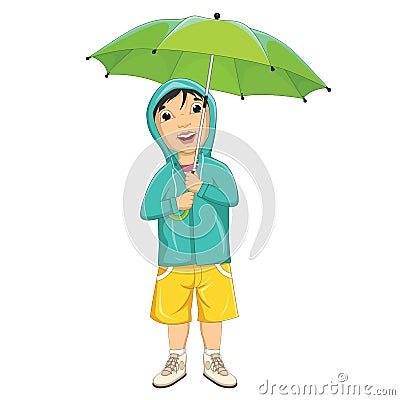 Vector Illustration Of A Little Boy Under Umbrella Vector Illustration