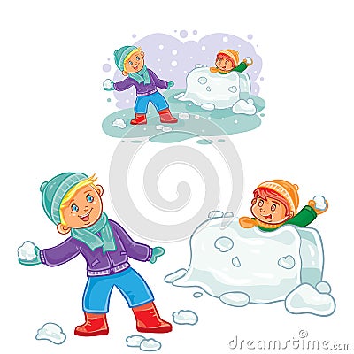 Vector illustration of little children playing outdoors in winter Vector Illustration