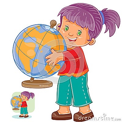 Vector illustration of a little girl hugging the globe Vector Illustration