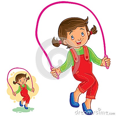 Vector illustration of little girl jumping rope. Vector Illustration