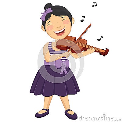 Vector Illustration Of A Little Girl Playing Violi Vector Illustration