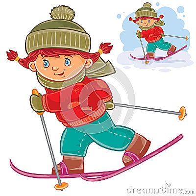 Vector illustration of a little girl skiing Vector Illustration