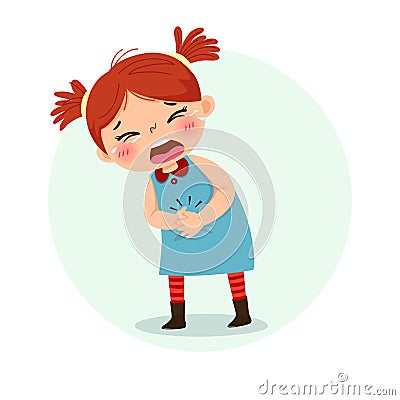 Little girl suffering from stomachache. Health Problems concept Vector Illustration