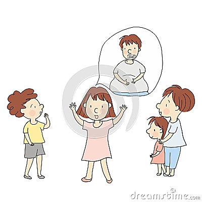 Vector illustration of little kid telling story about dad who carried and gave birth to baby Vector Illustration