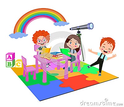 Vector Illustration Of Kids Playing in the clasroom Vector Illustration