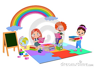 Vector Illustration Of Kids Playing in the clasroom Stock Photo