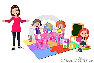 Vector Illustration Of Kids Playing in the clasroom Stock Photo