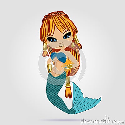 Beautiful mermaid girl with red hair Vector Illustration