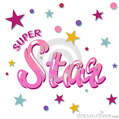 Vector illustration of Little Star text for girls clothes. Super Star badge, tag, icon. Vector Illustration