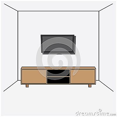 Vector illustration of a living room with a desk and television wall Vector Illustration