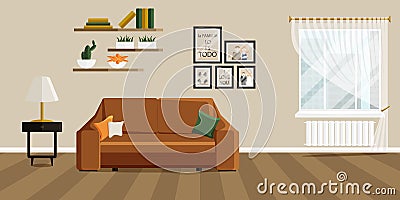 Vector illustration of Living Room in Flat Style Vector Illustration