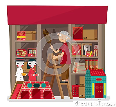 Vector illustration of local incense and paper-crafted offering shop in Hong Kong Vector Illustration